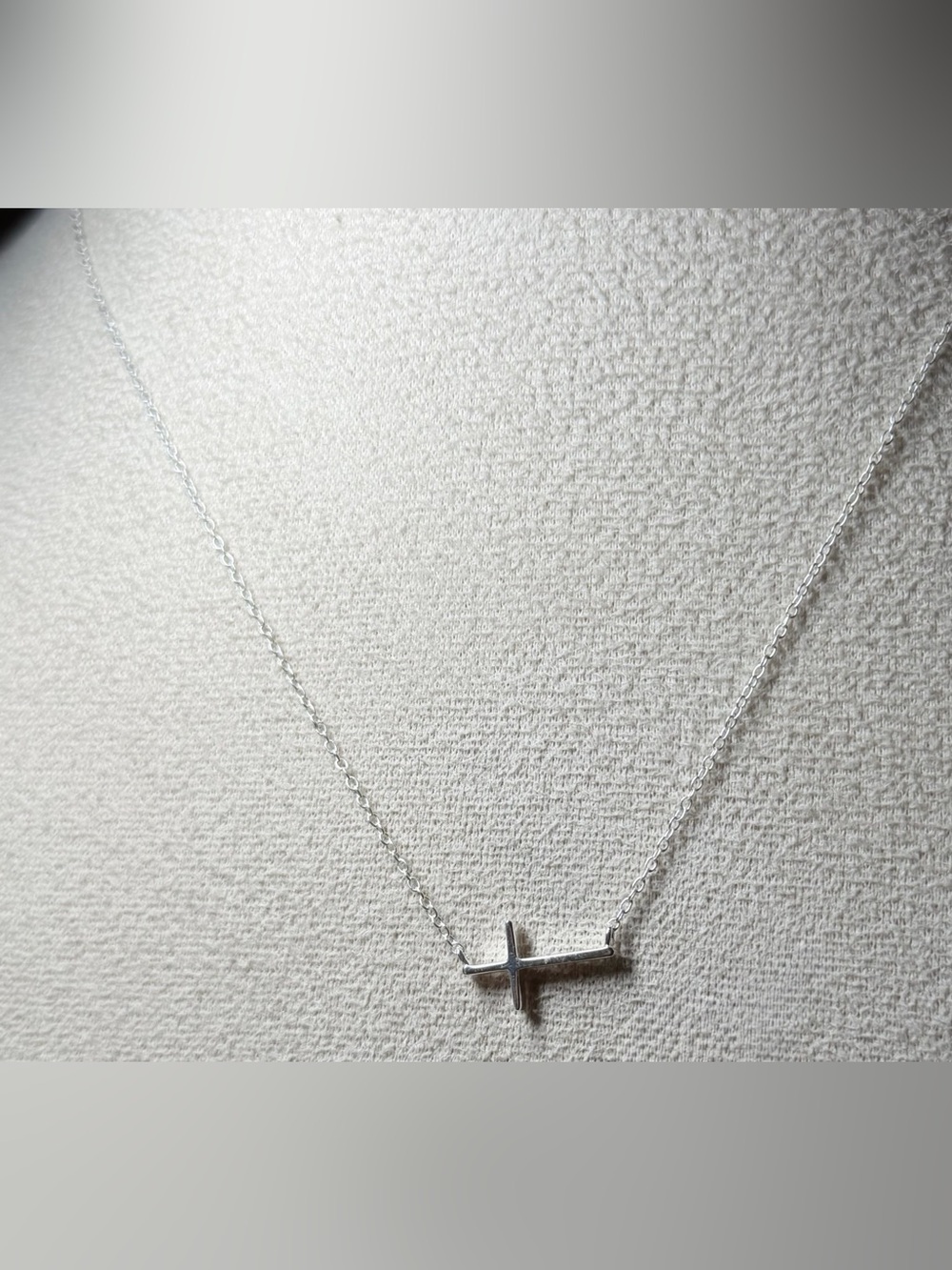 Sterling Silver Sideways Cross Necklace Signed LA TH 925 Delicate Minimalist